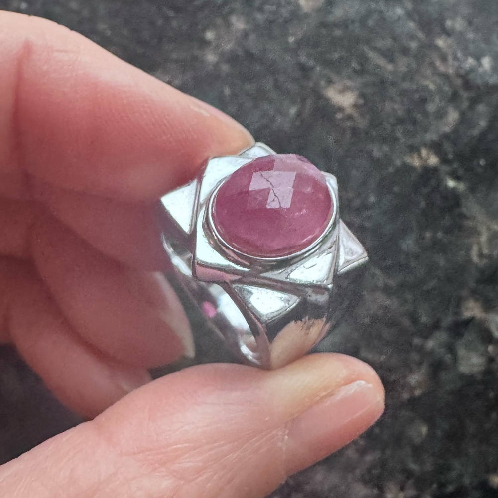 Geometric watermelon tourmaline, sterling silver 925 wide band, 6.5, weight 9.96 - Picture 4 of 9